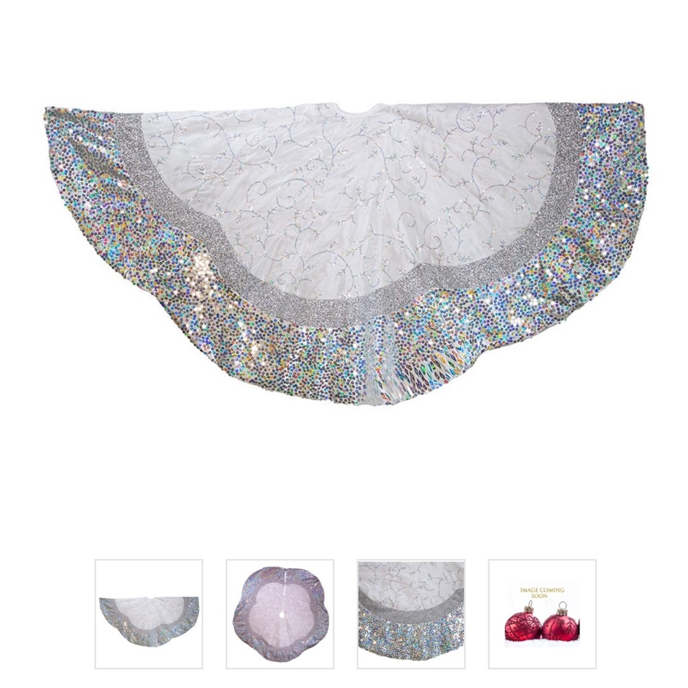 NWT Kurt Adler‎ Silver & White Holiday 60” Round Tree Skirt Christmas Luxe Glam